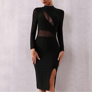 Black bandage dress with mesh inserts - XS